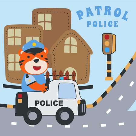 police patrol animal cartoon vector illustration. Creative vector childish background for fabric, textile, nursery wallpaper, poster, card, brochure. and other decoration.のイラスト素材