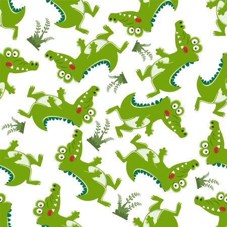 Seamless pattern of cute crocodile kid. Funny vector illustration. Creative vector childish background for fabric textile, nursery wallpaper, brochure. and other decoration.のイラスト素材