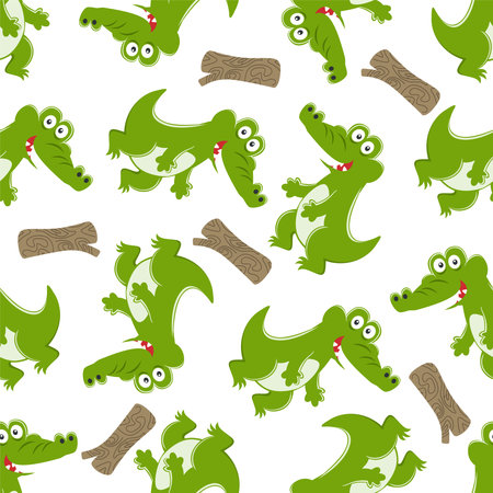 Seamless pattern of cute crocodile kid. Funny vector illustration. Creative vector childish background for fabric textile, nursery wallpaper, brochure. and other decoration.のイラスト素材