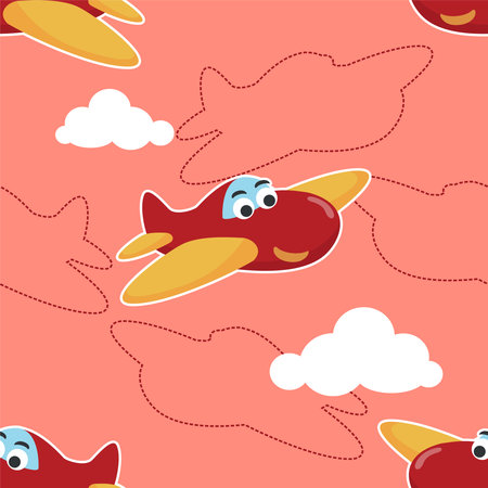 Seamless pattern vector of cute little airplane cartoon hand drawn vector illustration. For fabric textile, nursery, baby clothes, background, textile, wrapping paper and other decoration.のイラスト素材