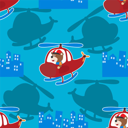 Seamless pattern vector of a cute bear on a helicopter. For fabric textile, nursery, baby clothes, background, textile, wrapping paper and other decoration.のイラスト素材
