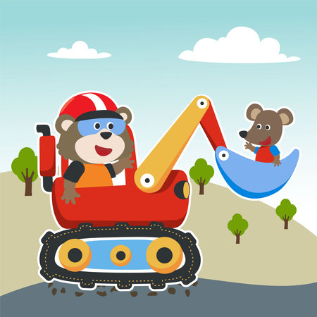 Vector illustration of heavy tool with cute animal, Can be used for t-shirt print, kids wear fashion design, fabric textile, nursery wallpaper and other decoration.のイラスト素材