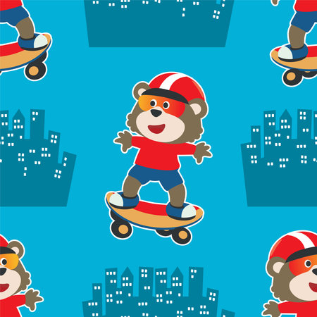 seamless pattern with bear on  skate board, For fabric textile, nursery, baby clothes, background, textile, wrapping paper and other decoration.のイラスト素材