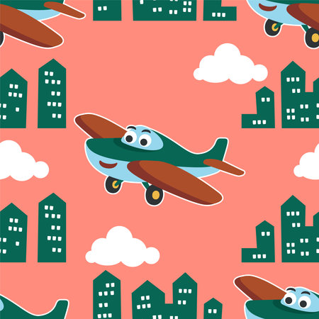 Seamless pattern vector of cute little airplane cartoon hand drawn vector illustration. For fabric textile, nursery, baby clothes, background, textile, wrapping paper and other decoration.のイラスト素材