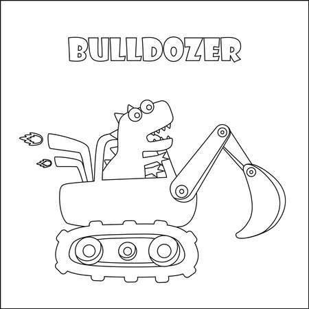 Vector illustration of heavy tool with cute dinosaurs Creative vector Childish design for kids activity colouring book or page.のイラスト素材