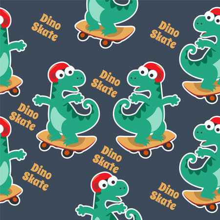 seamless pattern with cute dinosaurs on  skate board, For fabric textile, nursery, baby clothes, background, textile, wrapping paper and other decoration.のイラスト素材