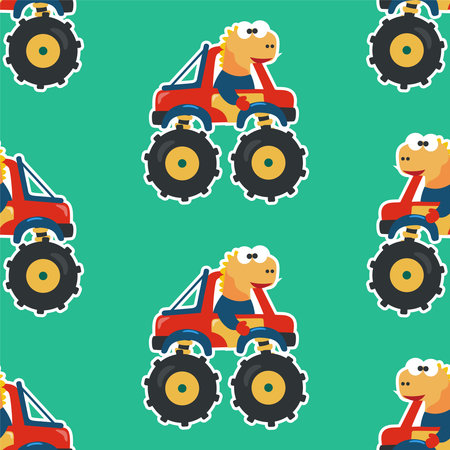 Seamless pattern vector of monster truck and  with cartoon style, Creative vector childish background for fabric textile, nursery background, baby clothes, poster, wrapping paper and other decoration.のイラスト素材