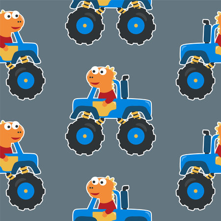 Seamless pattern vector of monster truck and  with cartoon style, Creative vector childish background for fabric textile, nursery background, baby clothes, poster, wrapping paper and other decoration.のイラスト素材