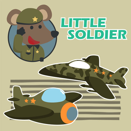 Vector cartoon illustration with animal soldier. Creative vector childish background for fabric, textile, nursery wallpaper, poster brochure, Vector illustration background.のイラスト素材