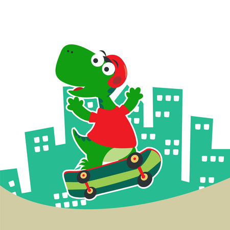 Cute cartoon character bear skater. Vector print with cute bear on a skateboard. Can be used for t-shirt print, kids wear fashion design, fabric textile, nursery wallpaper and other decoration.のイラスト素材
