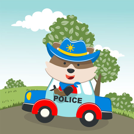 Police patrol animal cartoon vector illustration. Creative vector childish background for fabric, textile, nursery wallpaper, poster, card, brochure. and other decoration.のイラスト素材