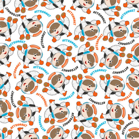 Childish seamless pattern with cute fox astronaut on space. Can be used for t-shirt print, Creative vector childish background for fabric textile, nursery wallpaper and other decoration.のイラスト素材