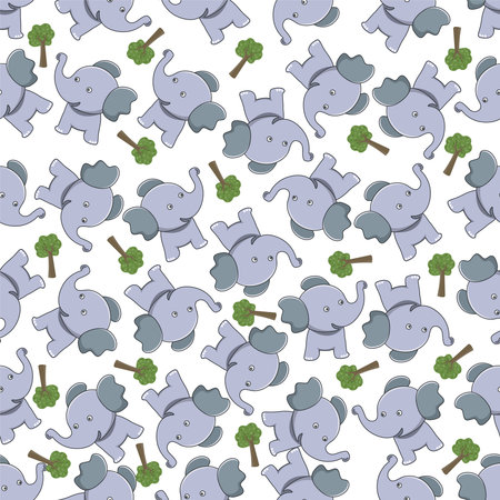 cute little elephant play around swamp. Design concept for kids textile print, nursery wallpaper, wrapping paper. Cute funny background.のイラスト素材
