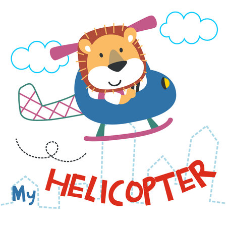 Vector illustration of cute cartoon animal pilot. Cartoon character for childrens book, album, baby shower, greeting card, party invitation, house interior. Vector stock illustration.のイラスト素材