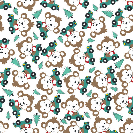 Vector illustration of funy animal driving the red car. Can be used for t-shirt print, Creative vector childish background for fabric textile, nursery wallpaper and other decoration.のイラスト素材