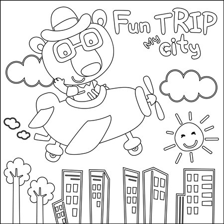 Vector illustration of cute cartoon animal pilot. Childish design for kids activity colouring book or page.のイラスト素材