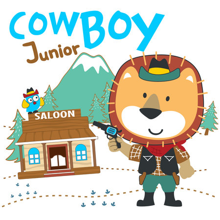 vector illustration of Cute animal cowboy with lasso and and horse. Cartoon character for childrens book, album, baby shower, greeting card, party invitation, house interior. Vector stock illustration.のイラスト素材