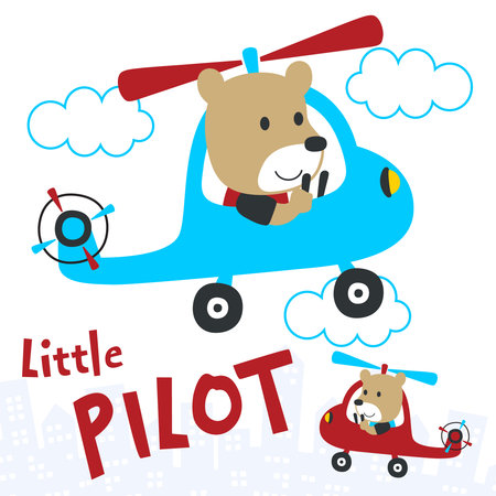 Vector illustration of cute cartoon bear pilot. Cartoon character for childrens book, album, baby shower, greeting card, party invitation, house interior. Vector stock illustration.のイラスト素材