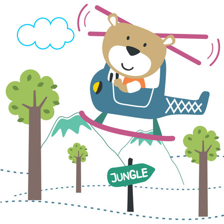 Vector illustration of cute cartoon animal pilot. Cartoon character for childrens book, album, baby shower, greeting card, party invitation, house interior. Vector stock illustration.のイラスト素材