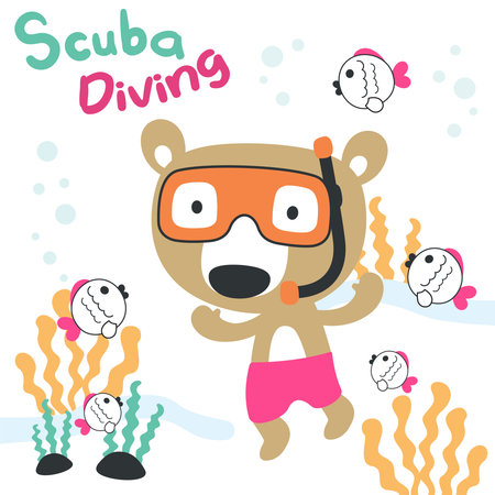 Cute animal in snorkel mask diving in the sea isolated on white background illustration vector suitable for stickers and t shirts kids baby, t shirt print design, fashion graphic and other decoration.のイラスト素材