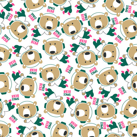 Vector illustration of cute cartoon astronauts little bear in space, Can be used for t-shirt print, Creative vector childish background for fabric textile, nursery wallpaper and other decoration.のイラスト素材