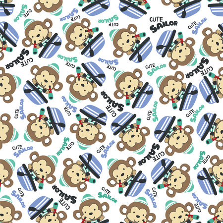 Seamless pattern with cute little monkey the sailor, Cute Marine pattern for fabric, baby clothes, background, textile, wrapping paper and other decoration.のイラスト素材