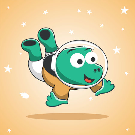 Funny dinosaur in space.Dinosaur in outer space. Vector hand-drawn color children's illustration background for fabric, textile, nursery wallpaper, poster, card, brochure. and other decoration.のイラスト素材