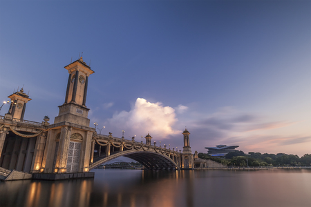 The blue hour of Seri Gemilang Bridge Putra Jaya, Malaysia.のeditorial素材