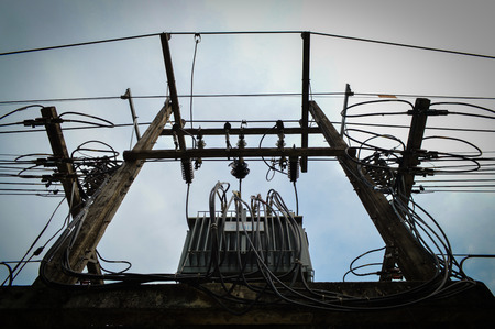 electric pole with wiresの写真素材