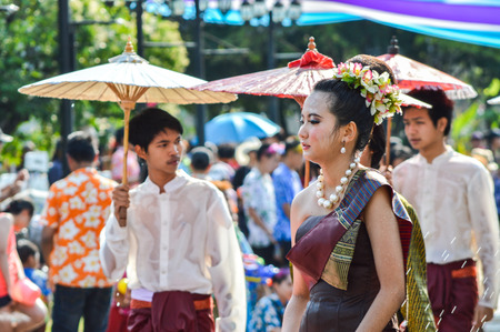 Chiang Rai, Thailand - April 12, 2015 : The Songkran festival parade. Songkran is the holiday known for its water festivalのeditorial素材