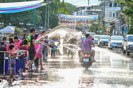 Chiang Rai, Thailand - April 12, 2015 : The Songkran festival or Thai New Year's festival . Songkran...