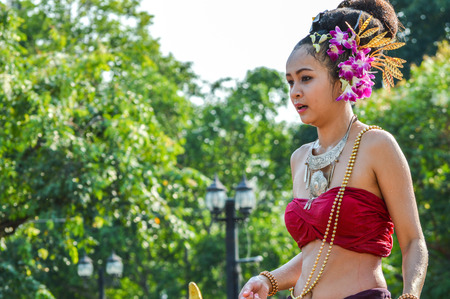 Chiang Rai, Thailand - April 12, 2015 : The Songkran festival parade. Songkran is the holiday known...