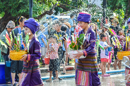 Chiang Rai, Thailand - April 12, 2015 : The Songkran festival parade. Songkran is the holiday known for its water festivalのeditorial素材
