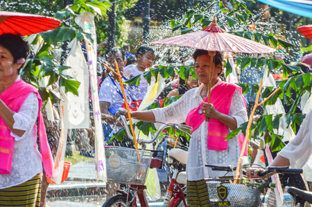 Chiang Rai, Thailand - April 12, 2015 : The Songkran festival parade. Songkran is the holiday known for its water festivalのeditorial素材