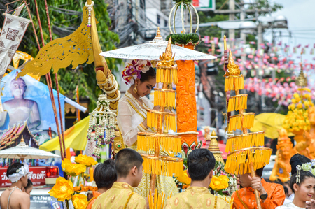 Chiang Rai, Thailand - July 15, 2016 : Candle Festival Parade, the tradition of Buddhism in Thailandのeditorial素材