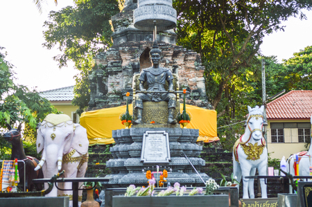 Chiang Rai, Thailand - October 1, 2016: The memorial to King Mengrai in Wat Phra That Doi Ngam Muangのeditorial素材
