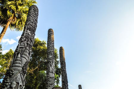 Chiang Rai, Thailand - October 1, 2016: Wooden column in Wat Phra That Doi Ngam Muangのeditorial素材