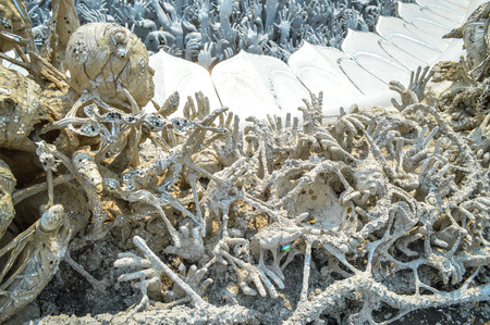 Chiang Rai, Thailand - April 4, 2017 : Wat Rong Khun or White Temple, designed and constructed by Chalermchai Kositpipat.のeditorial素材