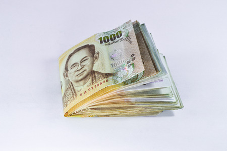 Thai Money, Thai Banknote on white backgroundの写真素材