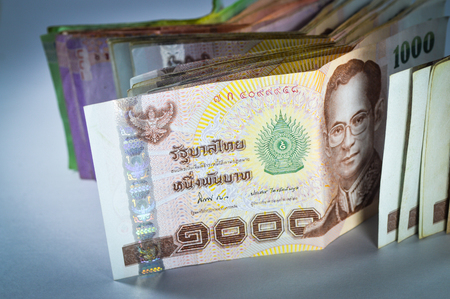 Thai Money, Thai Banknote in wallet on white backgroundの写真素材