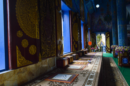 Chiang Rai, Thailand: January 2,2017 - Rong Suea Ten Temple Wat Rong Sua Ten the famous temple which is decorated in blue tone color, Monk sitting areaのeditorial素材