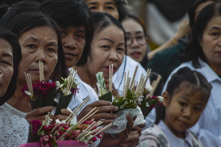 Chiang Rai, Thailand : December 29, 2016. Floral Offerings Festival 1st time of traditional merit making ceremonyのeditorial素材