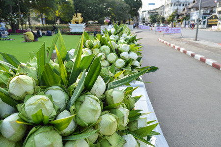 Chiang Rai, Thailand : December 29, 2016. Floral Offerings Festival 1st time of traditional merit making ceremony. The flower for merit makingのeditorial素材