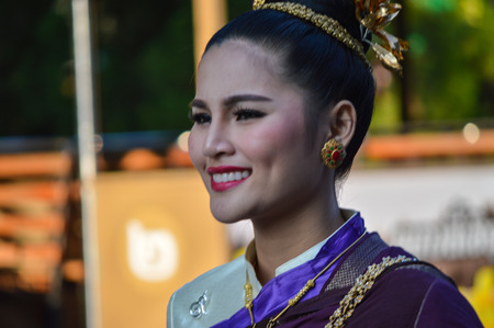 Chiang Rai, Thailand : December 29, 2016. Floral Offerings Festival 1st time of traditional merit making ceremony. The paradesのeditorial素材