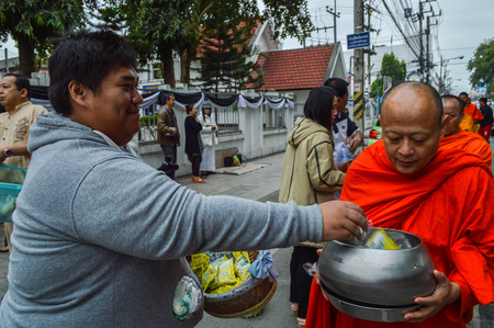 Chiang Rai, Thailand : January 1, 2017. New Year Food Offerings Festival of traditional merit making ceremonyのeditorial素材