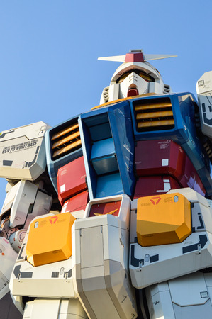 Tokyo, Japan. 13 January 2014. Gundam Statue Model Performances Outside Diver City Tokyo Plaza, landmark in Odaibaのeditorial素材