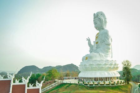 Chiang Rai, Thailand - March 30, 2017: Huai Pla Kung Temple, a traditional Chinese-styled pagoda, Avalokitesvara or Guanyinのeditorial素材