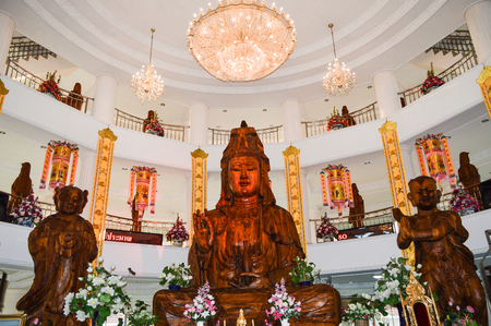 Chiang Rai, Thailand - March 30, 2017: Huai Pla Kung Temple, a traditional Chinese-styled pagoda, Avalokitesvara or Guanyin.のeditorial素材
