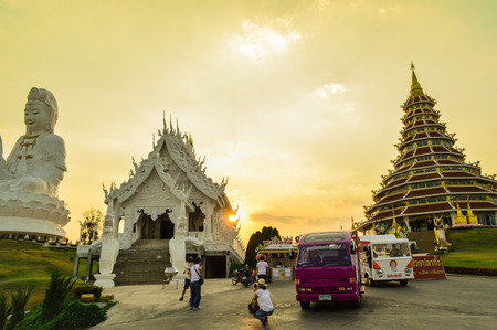Chiang Rai, Thailand - March 30, 2017: Huai Pla Kung Temple, a traditional Chinese-styled pagoda, Avalokitesvara or Guanyin.のeditorial素材