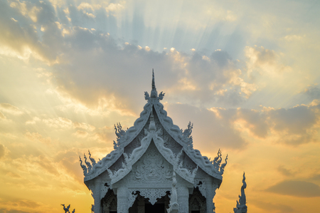 Chiang Rai, Thailand - March 30, 2017: Huai Pla Kung Temple, a traditional Chinese-styled pagoda. At twilight and white monasteryのeditorial素材